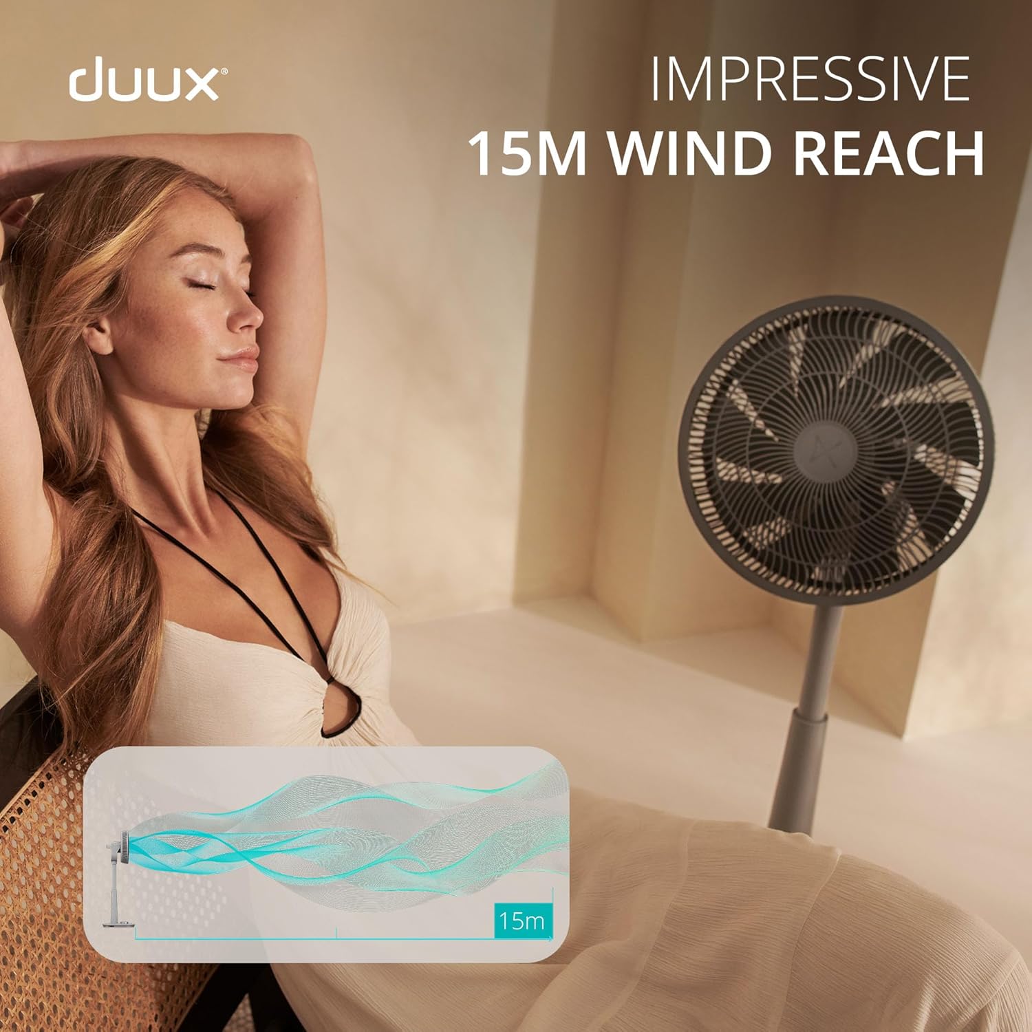 Duux Whisper 2 Standing Fan with Remote Control, 26 Cooling Speeds, Height Adjustable, Multi-direction Oscillation, Quiet Fan with Night Mode and Timer