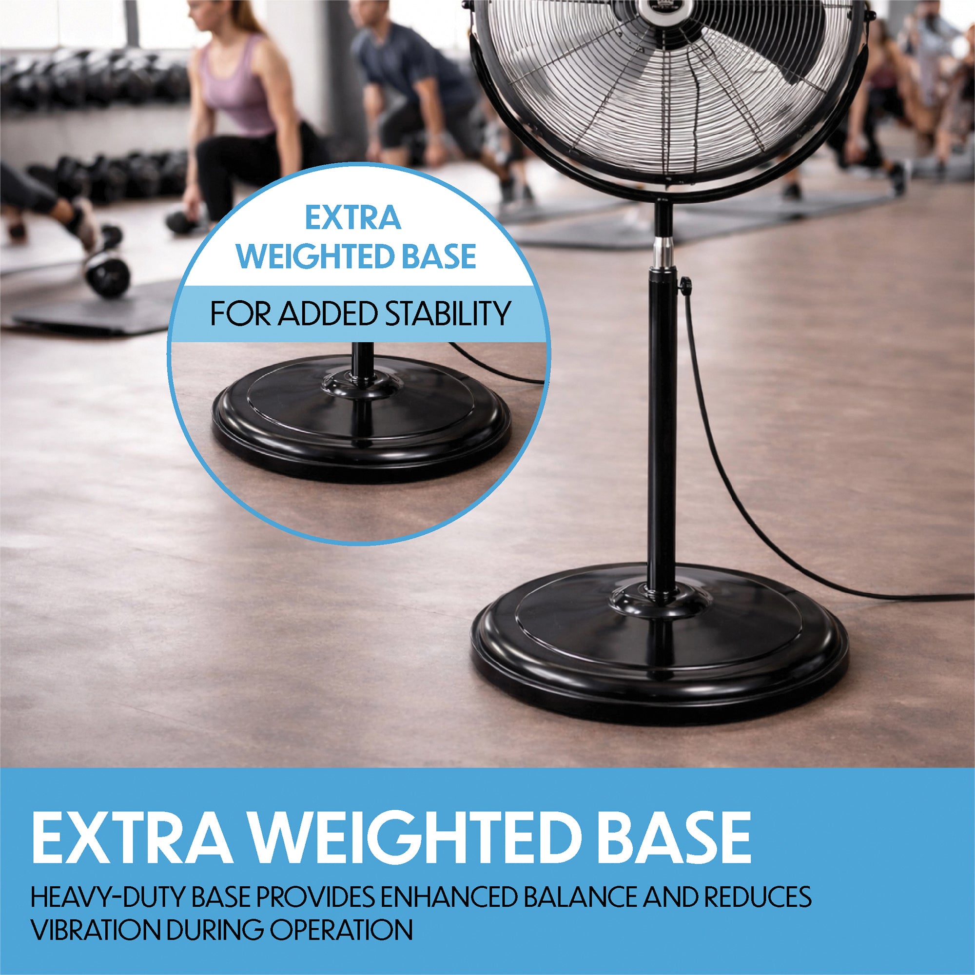 Prem-i-air 20" High Velocity Stand Fan, Adjustable Head, 3 Speeds, Robust Base & Powerful Airflow - EH5864
