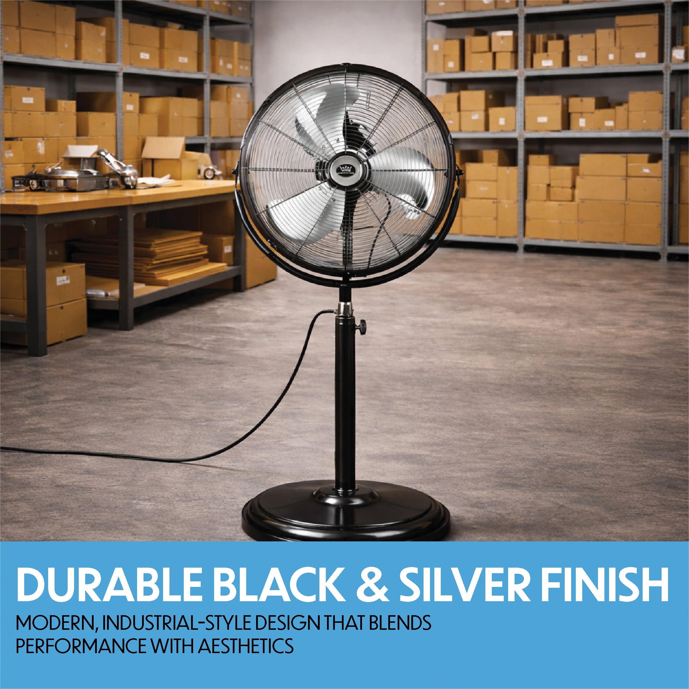 Prem-i-air 20" High Velocity Stand Fan, Adjustable Head, 3 Speeds, Robust Base & Powerful Airflow - EH5864