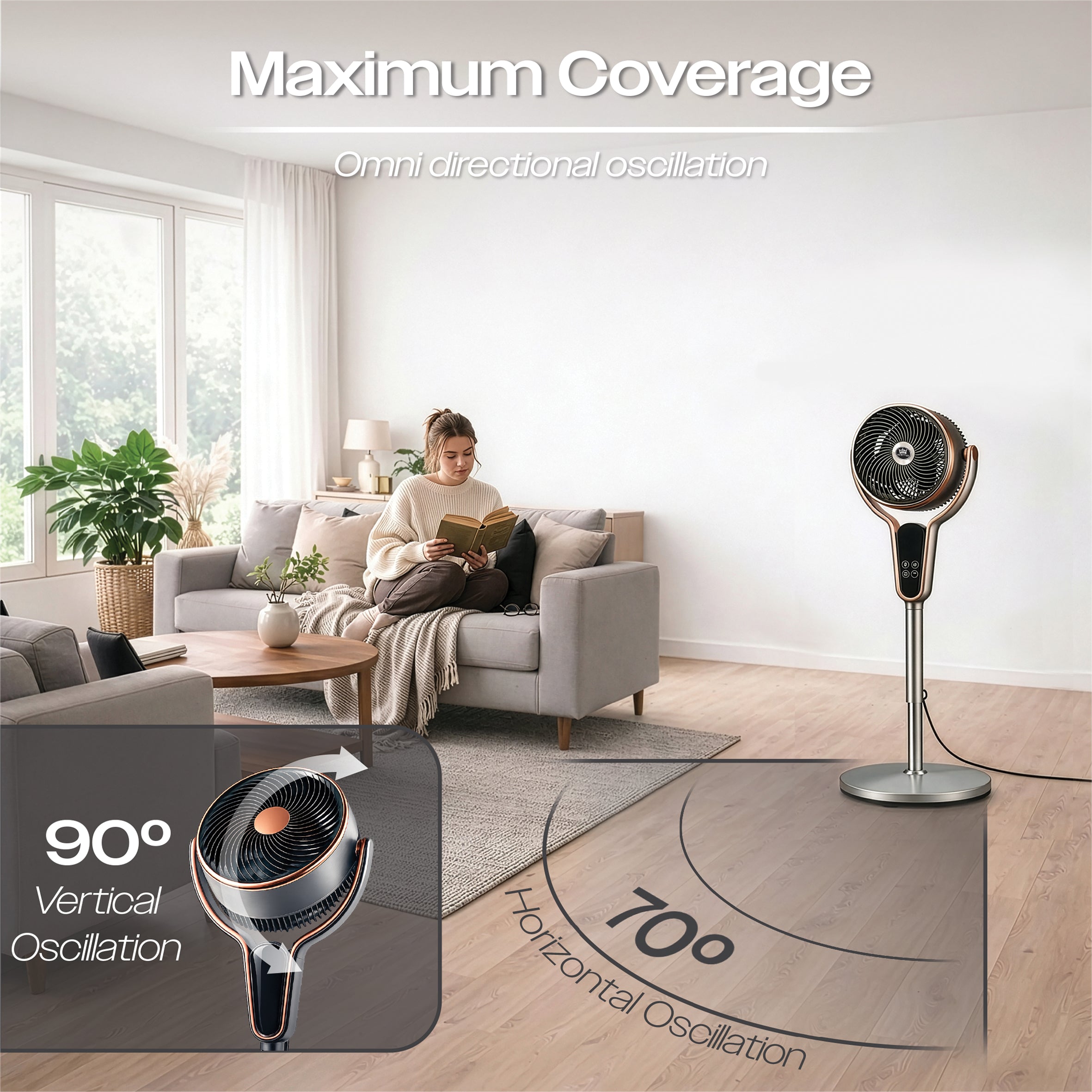 Prem-i-air 10" Stand Fan - Multi Oscillating, Built in Timer, 8 Speed Settings - Black - EH5430
